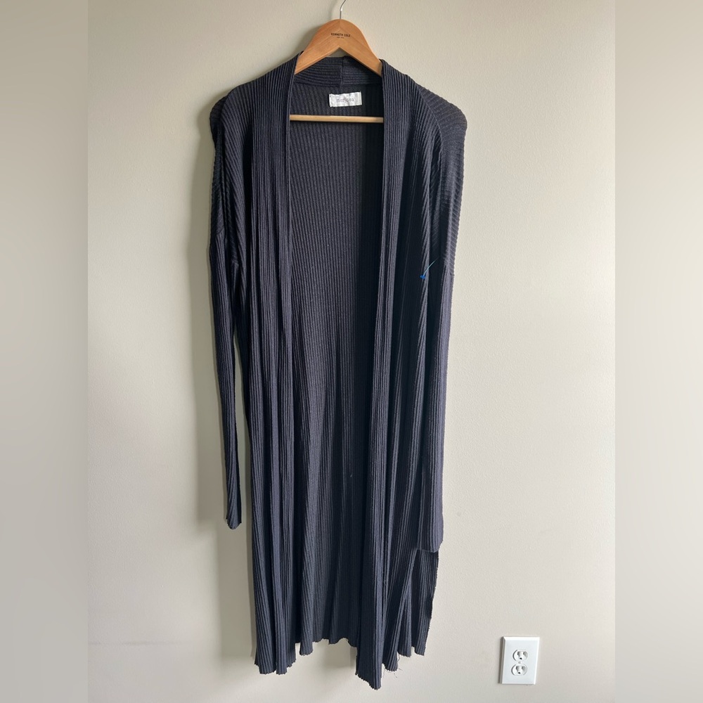 Mersea Mer Sea Sweater OS Cardigan Duster Gray Long Ribbed Stretch‎ Long Sleeve